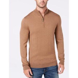 NEW! Club Room Crew Neck 1/4 Zip Brown Fawn Heather Sweater Pull Over Men's 3XL